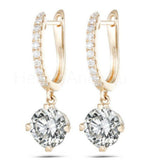 2ct Round Cut Moissanite Latch Back Drop Dangle Earrings 14k Yellow Gold Plated