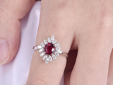 2.5ct Oval Cut Pink Ruby Engagement Ring Floral Sunburst 14k White Gold Finish