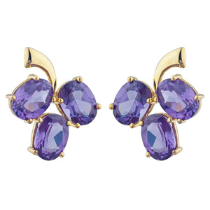 2.3ct Drop Earrings Oval Cut Purple Amethyst Berry Fruit 14k Yellow Gold Finish