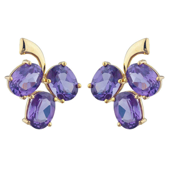 2.3ct Drop Earrings Oval Cut Purple Amethyst Berry Fruit 14k Yellow Gold Finish