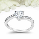 1ct Heart Cut Diamond Engagement Ring Solitaire with Accent 14k WhiteGold Finish