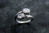 1.65ct Engagement Ring Oval Cut Diamond Two Stone Bypass 14k White Gold Finish