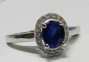 2.5ct Engagement Ring Oval Cut Blue Sapphire Diamond Halo 14k White Gold Finish