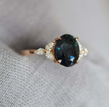 1.8ct Oval Cut London Blue Topaz Leaf Marquise Accent Ring 14k Rose Gold Finish