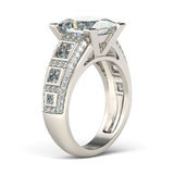 3Ct Princess Cut Diamond Stylish Solitaire with Accent Ring 14K White Gold Over