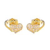 0.5ct Round Diamond Heart Shape Love Design Stud Earrings 14k Yellow Gold Finish