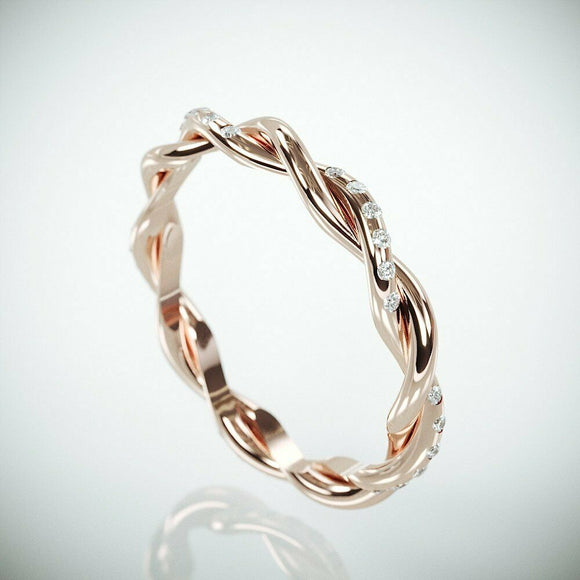 2Ct Round Cut Diamond Twisted Rope Infinity Wedding Band 14k Rose Gold Finish