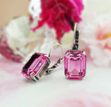 4ct Emerald Cut Pink Sapphire Trendy Solitaire Drop Earrings 14k White Gold Over