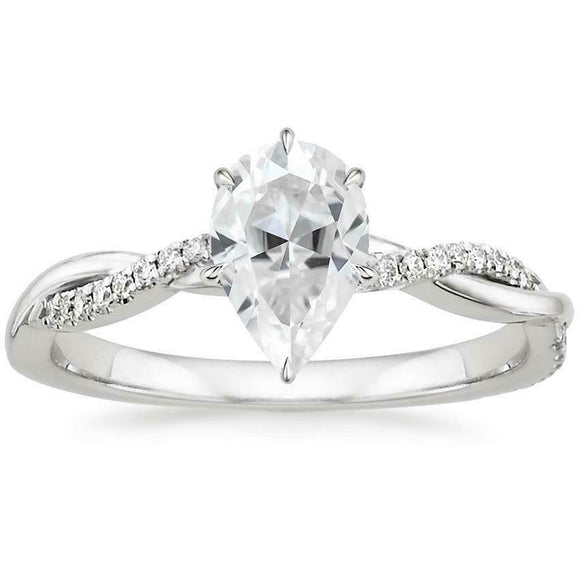 3ct Pear Cut Diamond Engagement Ring 14k White Gold Finish Twist Shank Solitaire