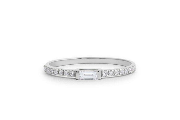 1ct Engagement Ring Baguette Cut Diamond Accents Solitaire 14k White Gold Finish