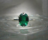 2.2ct Oval Green Emerald 6 Prong Solitaire Engagement Ring 14k White Gold Finish