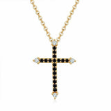 1.3ct Round Cut Black Diamond Pendant with Chain Cross Design 14k Rose Gold Over