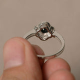 1.2ct Round Black Diamond Engagement Ring 14k White Gold Finish Halo Wedding