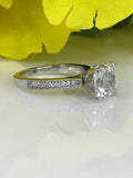 1.2ct Cushion Cut Diamond Accent Solitaire Engagement Ring 14k White Gold Finish