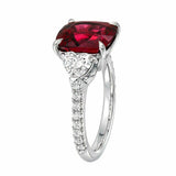 3ct Cushion Cut Red Garnet Diamond Trilogy Ring 14k White Gold Over Heart Accent