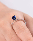 1Ct Oval Cut Blue Sapphire Solitaire Women Engagement Ring 14K White Gold Finish