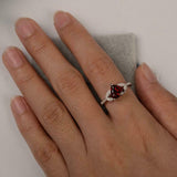 1.8ct Heart Cut Red Garnet Engagement Ring Leaf Accent 14k White Gold Finish