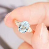 2.2ct Oval Cut Blue Aquamarine Solitaire Ring 14k Yellow Gold Over Round Accents