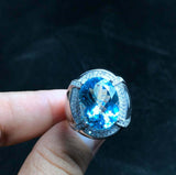 3.45ct Oval Cut Blue Topaz Halo Signet Engagement Men Ring 14k White Gold Finish