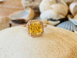 2.5ct Engagement Ring Asscher Cut Yellow Citrine Diamond Halo 14k Rose Gold Over