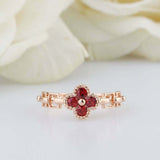 1ct Round Red Garnet Engagement Ring Open Link Shank Floral 14k Rose Gold Finish