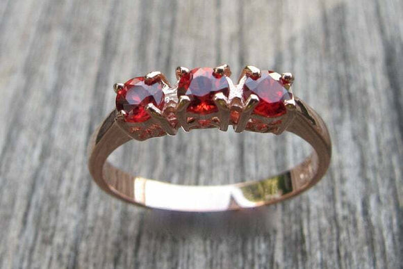 1.5ct Round Cut Red Garnet Engagement Ring Solitaire Trilogy 14k RoseGold Finish