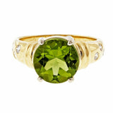 2ct Round Cut Green Peridot Engagement Ring Accent Solitaire 14k YellowGold Over