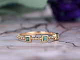 1ct Princess Cut Green Emerald Wedding Band Square Beaded 14k Yellow Gold Finish