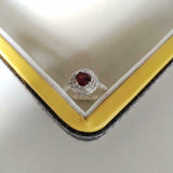 1.7ct Engagement Ring Round Cut Red Garnet Dual Halo 14k White Gold Finish