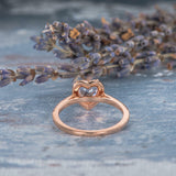 1.3ct Heart Cut Peach Morganite Halo Solitaire Engagement Ring 14k RoseGold Over