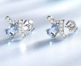 2ct Stud Earrings Pear Cut Blue Aquamarine Crown Design 14k White Gold Finish