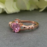 1ct Heart Cut Pink Sapphire Claddagh Design Engagement Ring 14k Rose Gold Finish