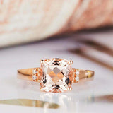 2ct Cushion Cut Peach Morganite Diamond Accent Solitaire Ring 14k Rose Gold Over