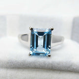 1Ct Emerald Cut Blue Topaz Diamond Solitaire Engagement Ring White Gold Finish