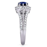 3.5Ct Round Cut Blue Sapphire Split Shank Engagement Ring 14K White Gold Finish