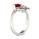 1Ct Heart Cut Ruby Diamond Floral Bypass Engagement Ring 14K White Gold Finish