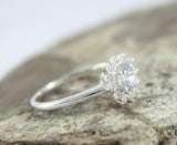 1.5ct Engagement Ring Round Cut Diamond Floral Solitaire 14k White Gold Finish