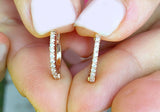 Latch Back Huggies Earrings 0.6ct Round Cut VVS1D Diamond 14k Yellow Gold Finish