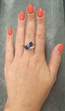 1.6ct Engagement Ring Oval Blue Sapphire Two Stone Bypass 14k White Gold Finish