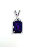 3Ct Emerald Cut Purple Amethyst Diamond Solitaire Pendant 14K White Gold Finish