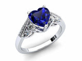 2ct Heart Sapphire Engagement Ring Art Deco Diamond Accent 14k White Gold Finish