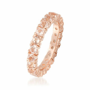 3ct Round Cut Peach Morganite Full Eternity Wedding Band Ring 14k Rose Gold Over