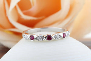 2ct Round Pink Ruby Marquise Shape Eternity Wedding Band Ring 14k WhiteGold Over