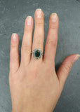 2ct Engagement Ring Oval Green Emerald Vintage Inspired Halo 14k White Gold Over