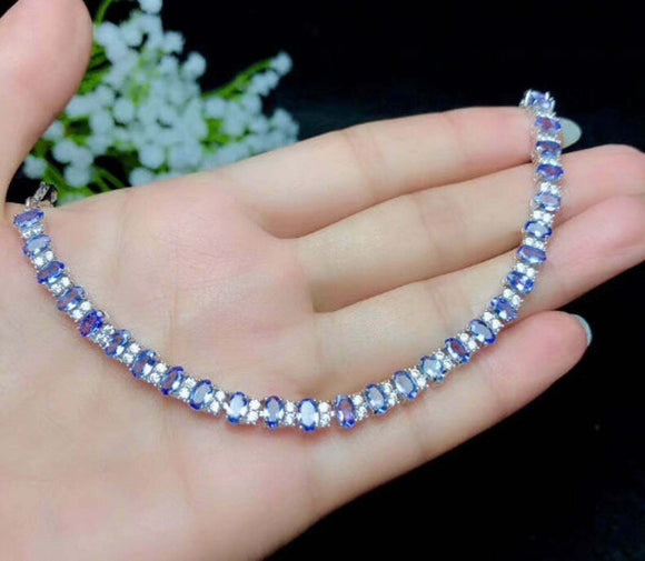 25Ct Oval Cut Tanzanite Diamond Partywear Tennis Necklace 14K White Gold Finish