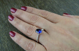 1ct Oval Cut Blue Sapphire Engagement Ring 14k White Gold Finish Rope Solitaire