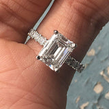 4ct Emerald Cut Diamond Engagement Ring Round Accents 14k White Gold Finish