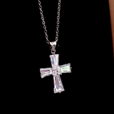 5ct Princess Emerald Diamond Cross Jesus Christ Pendant 14k White Gold Finish