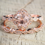 2.1Ct Cushion Cut Peach Morganite Bridal Set Engagement Ring 18K Rose Gold Over