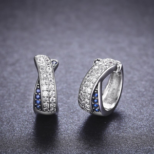 2Ct Round Cut Diamond Blue Sapphire Stylish Huggies Earrings 14K White Gold Over